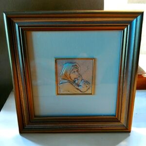 Vtg Italy Sterling Silver Tile Mother & Child Marchio Preziosi 2x2" 6x6 Frame